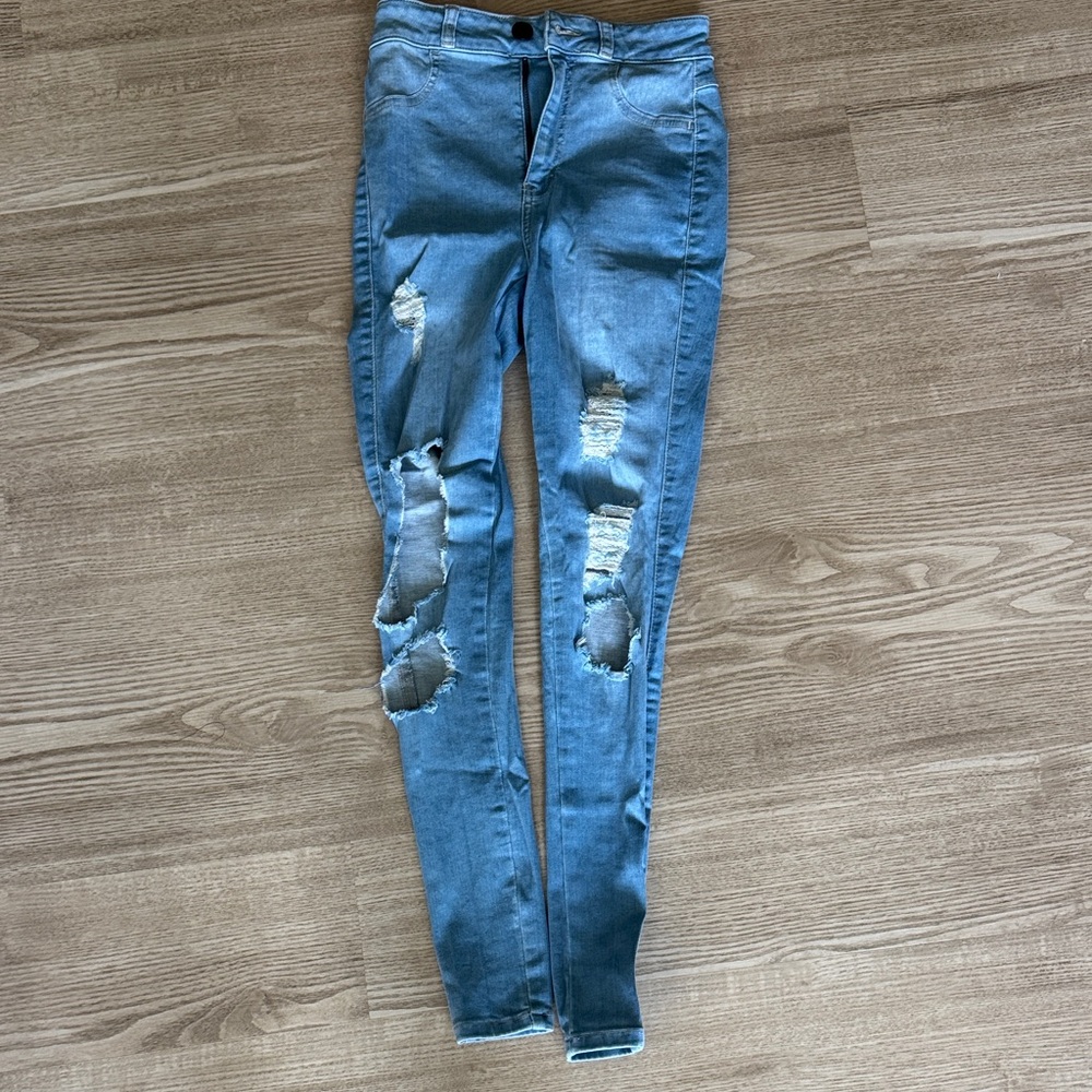 FITJEANS Women's Distressed Skinny Jeans in Blue